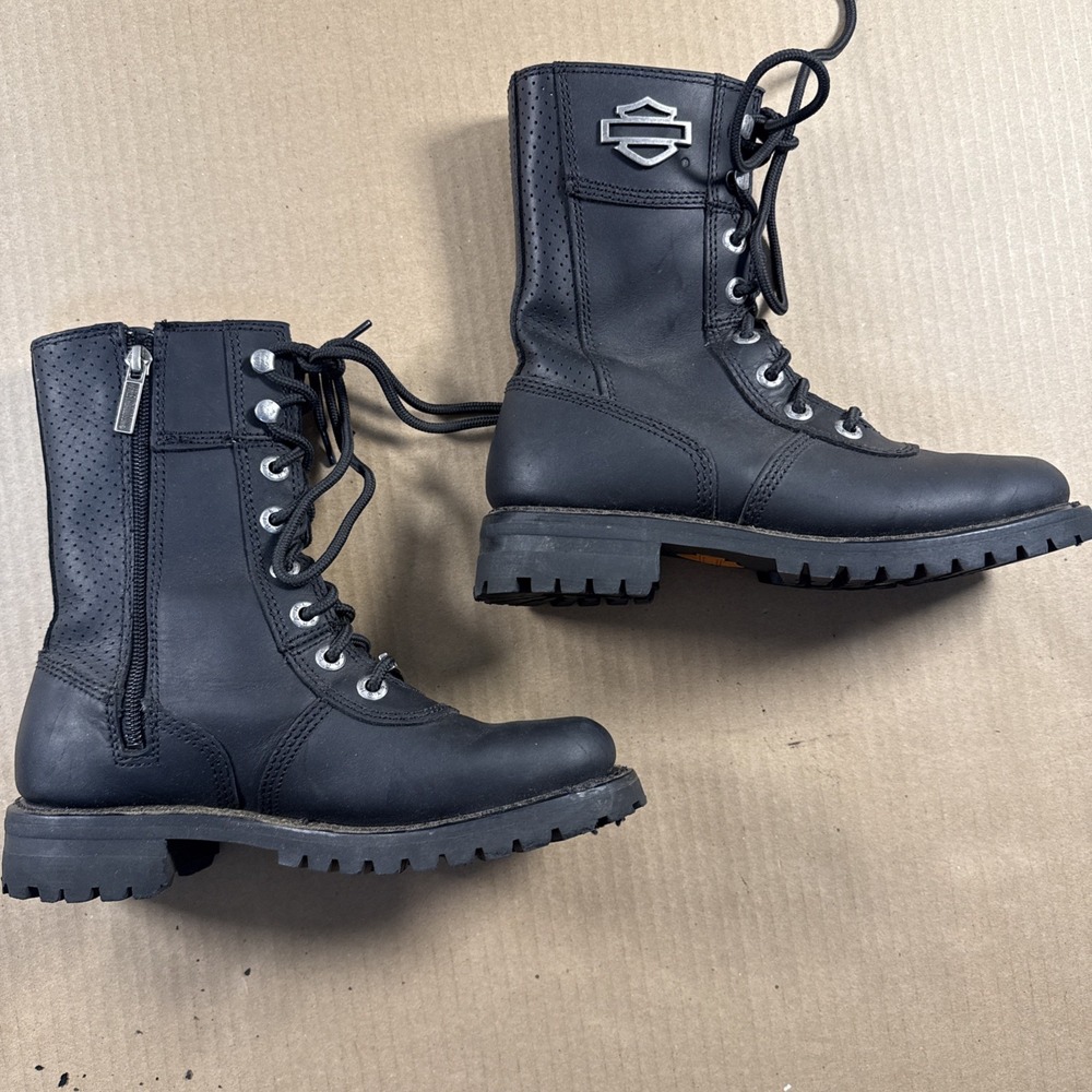 Harley Davidson Women's Leather Black Boots Lace Zip Size 7, Model 87001 - Picture 3 of 9